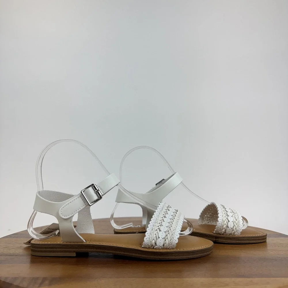 New NWOB Big Kids Mia Auri White Braided Leather Ankle Strap Sandals Size 3 Y‎